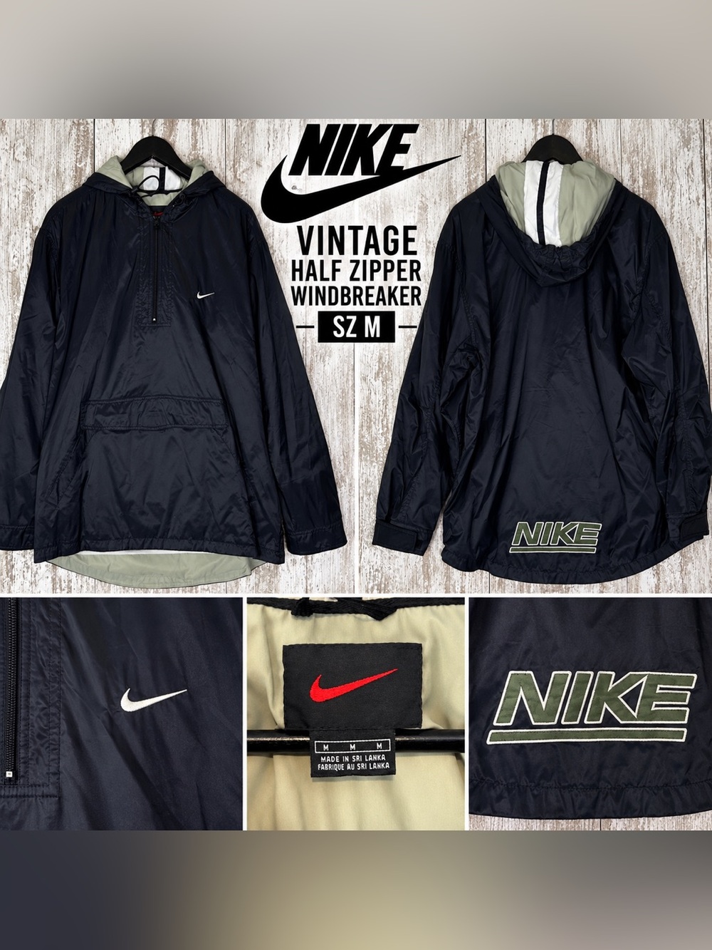 Vintage Nike Half Zip Hooded Windbreaker Jacket Men’s Size M Black Pullover